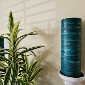 Aqua Turquoise Handcrafted Beach Pillar Candle